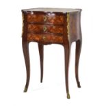 A French walnut, marquetry and gilt metal mounted night stand or side table of serpentine form,