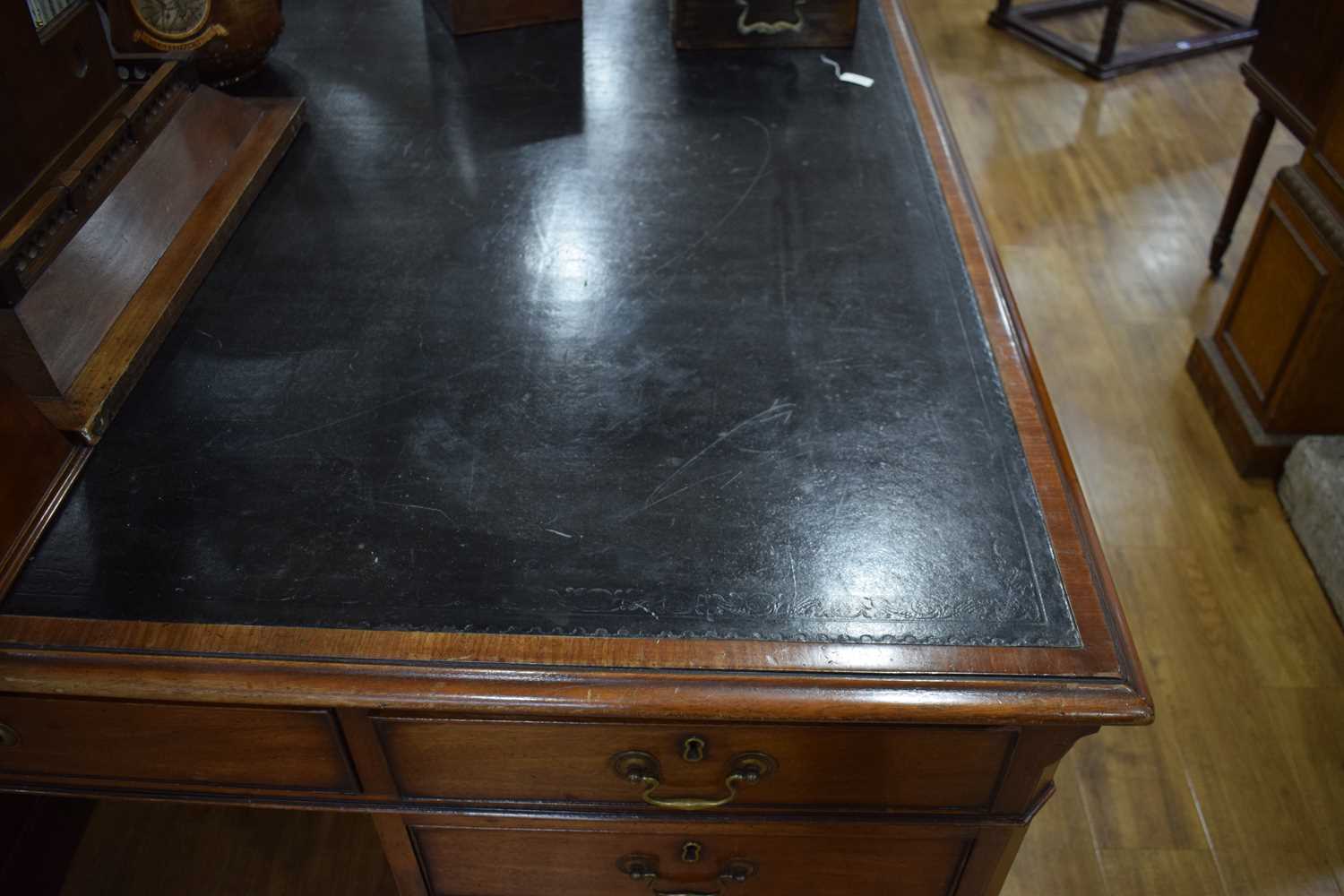 A late 19th/early 20th century mahogany partner's desk, the green tooled leather surface over a - Image 10 of 22