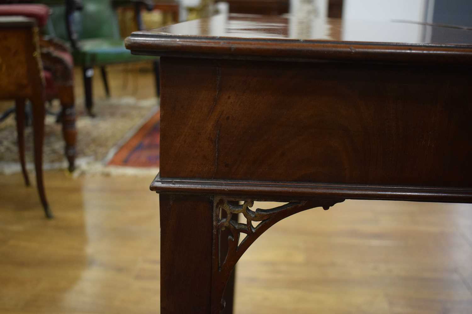 A George III mahogany tea table, the rectangular canted folding surface on square straight legs with - Image 10 of 16