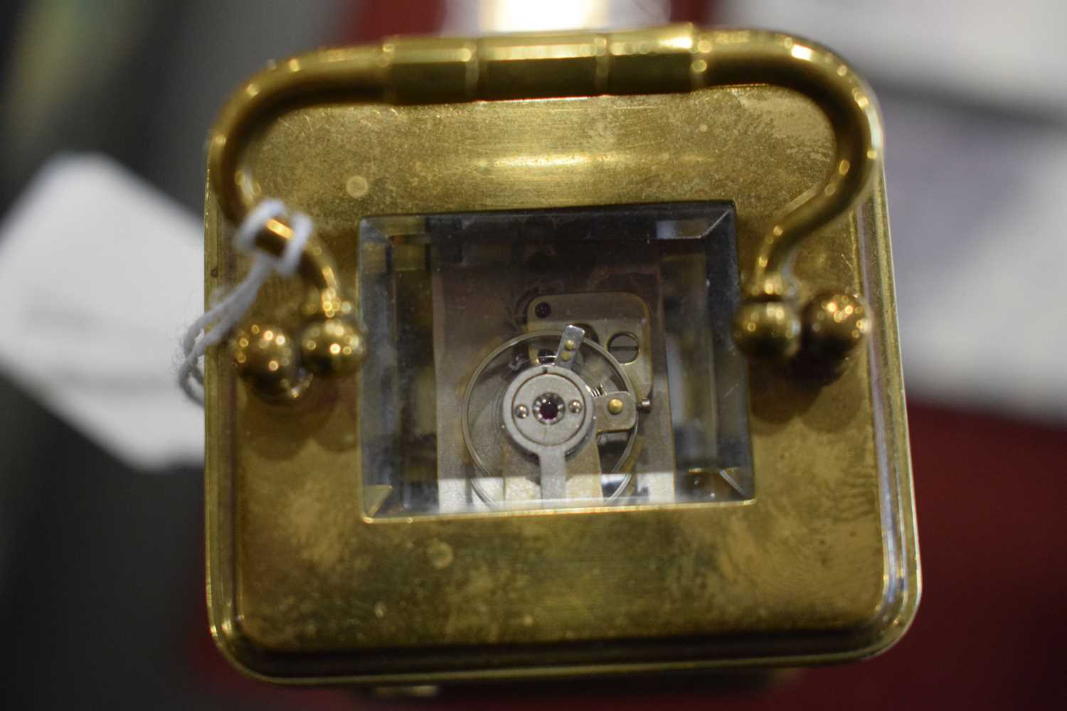 A late 19th century French miniature carriage timepiece in a brass and five-glass case, h. 7 cm, - Image 7 of 7