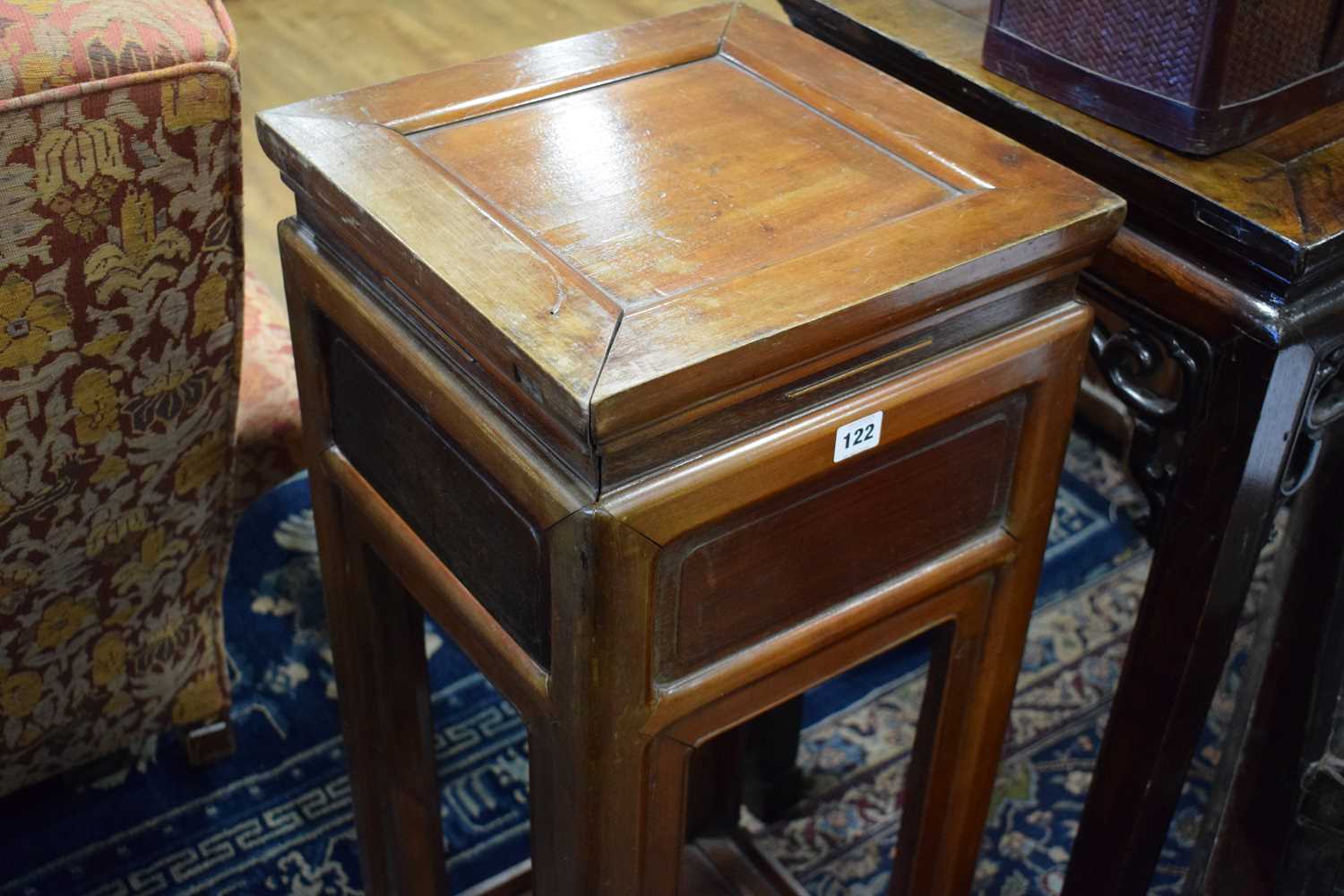 A pair of 20th century Chinese lamp tables or night stands, each with a single drawer over a - Image 3 of 14