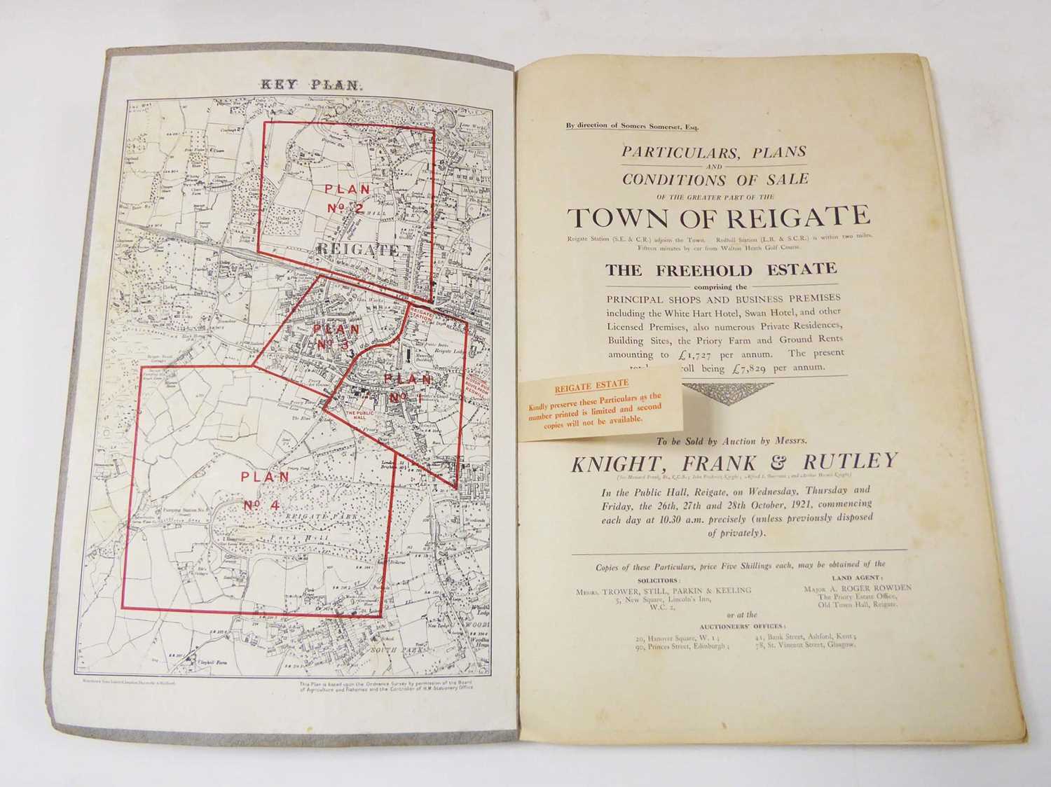 Sale catalogue of ' Freehold Estate of the Greater part of the town of Reigate ' including Key - Image 2 of 6