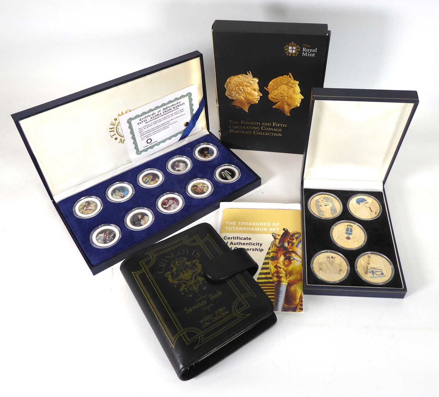 A large group of collectable coins including a Gringotts savings book, a set of Morgan Mint Elvis - Image 5 of 7