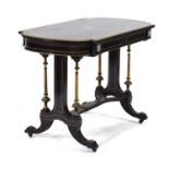 A Napoleon III ebonised, bone marquetry and gilt metal mounted centre table, the frieze with two