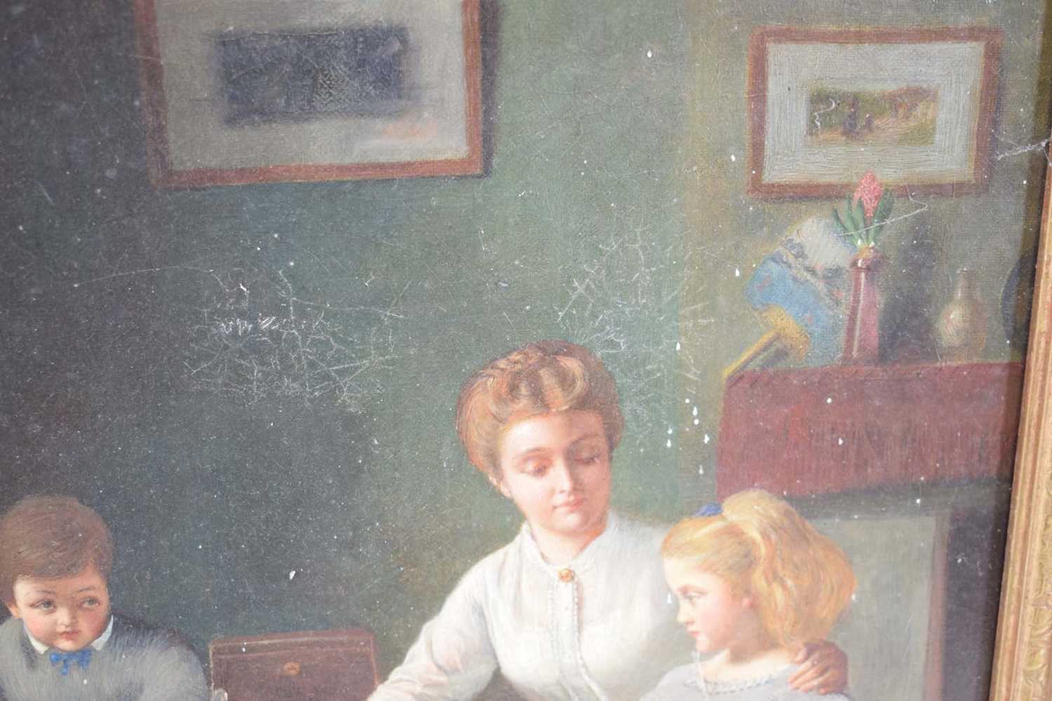 English School (late 19th/early 20th century),A study of a mother teaching her children,unsigned,oil - Image 2 of 3