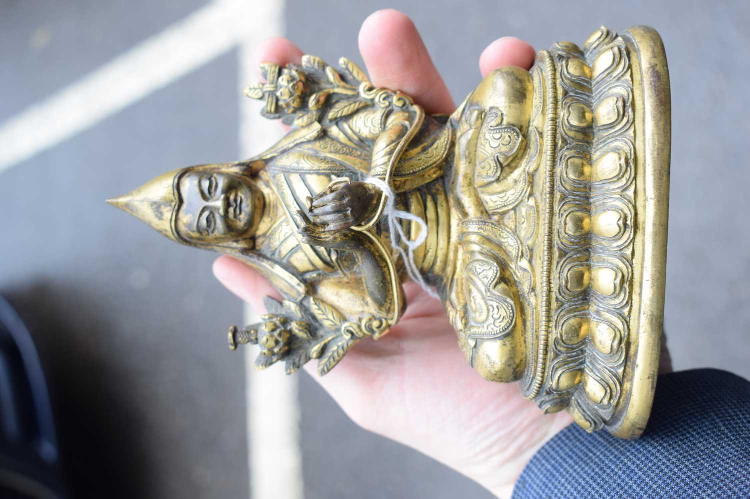 A 19th century Tibetan gilt bronze figure modelled as Tsongkhapa, h. 18 cmSome tarnishing. Base - Image 4 of 28