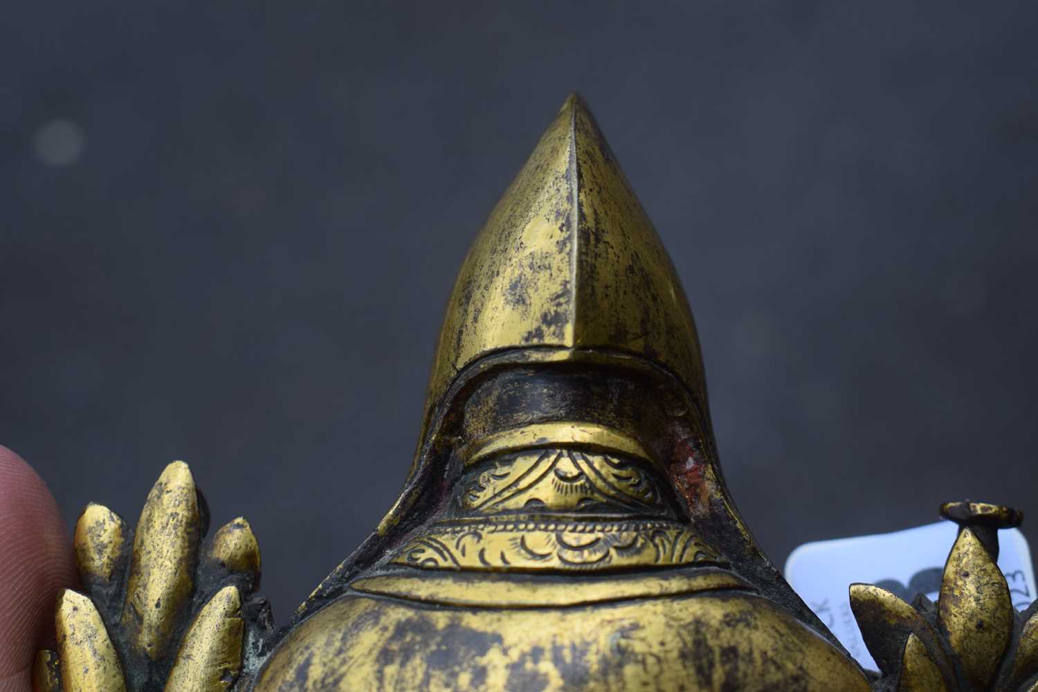 A 19th century Tibetan gilt bronze figure modelled as Tsongkhapa, h. 18 cmSome tarnishing. Base - Image 10 of 28