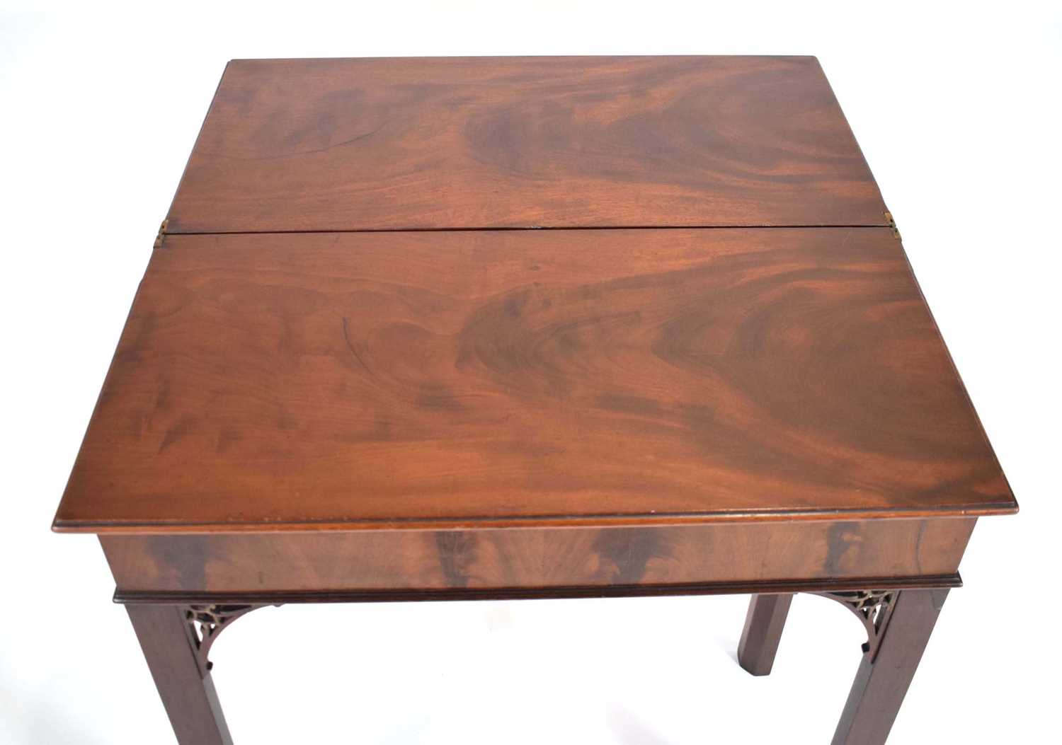 A George III mahogany tea table, the rectangular canted folding surface on square straight legs with - Image 4 of 16