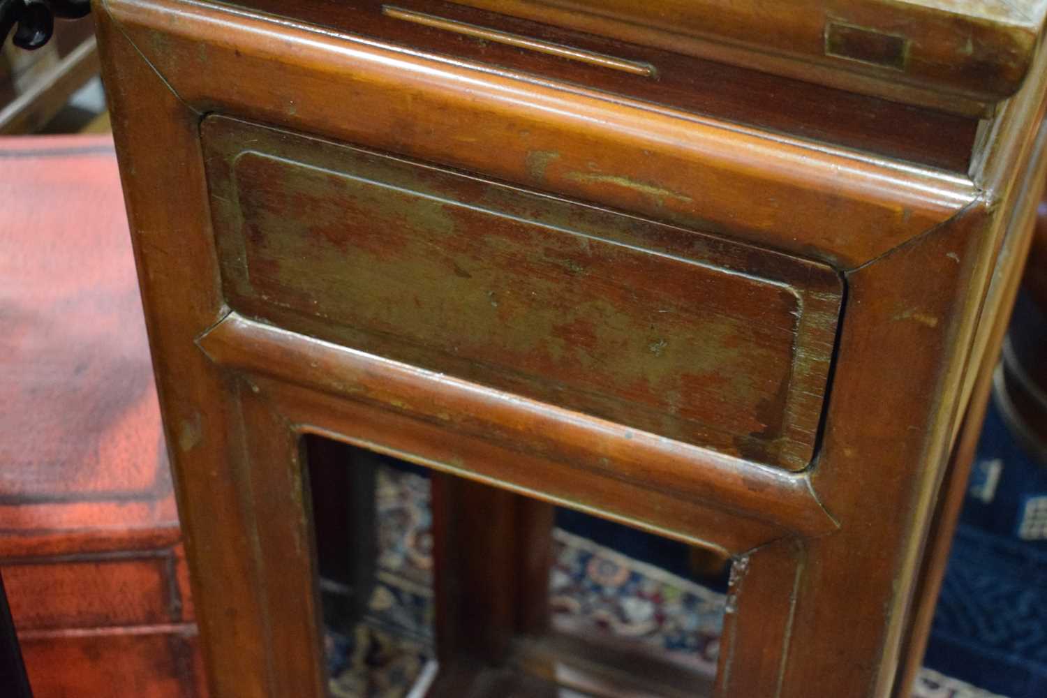 A pair of 20th century Chinese lamp tables or night stands, each with a single drawer over a - Image 11 of 14