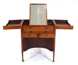 A George III gentleman's 'campaign' dressing table, the marquetry envelope surface opening to reveal