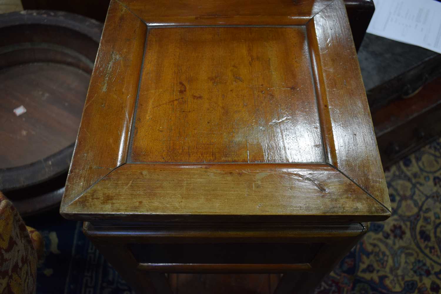 A pair of 20th century Chinese lamp tables or night stands, each with a single drawer over a - Image 7 of 14