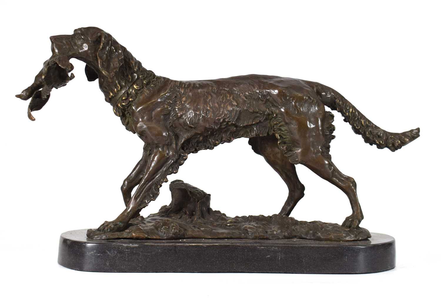After Antoine Louis Barye (French, 1795-1875), a bronze figure modelled as a red setter clutching
