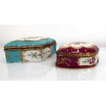 A Limoges metalware mounted casket decorated with floral sprays within a burgundy ground, w. 18