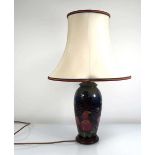 A Moorcroft finches and fruit pattern table lamp, h. 28.5 cm (excluding fittings)