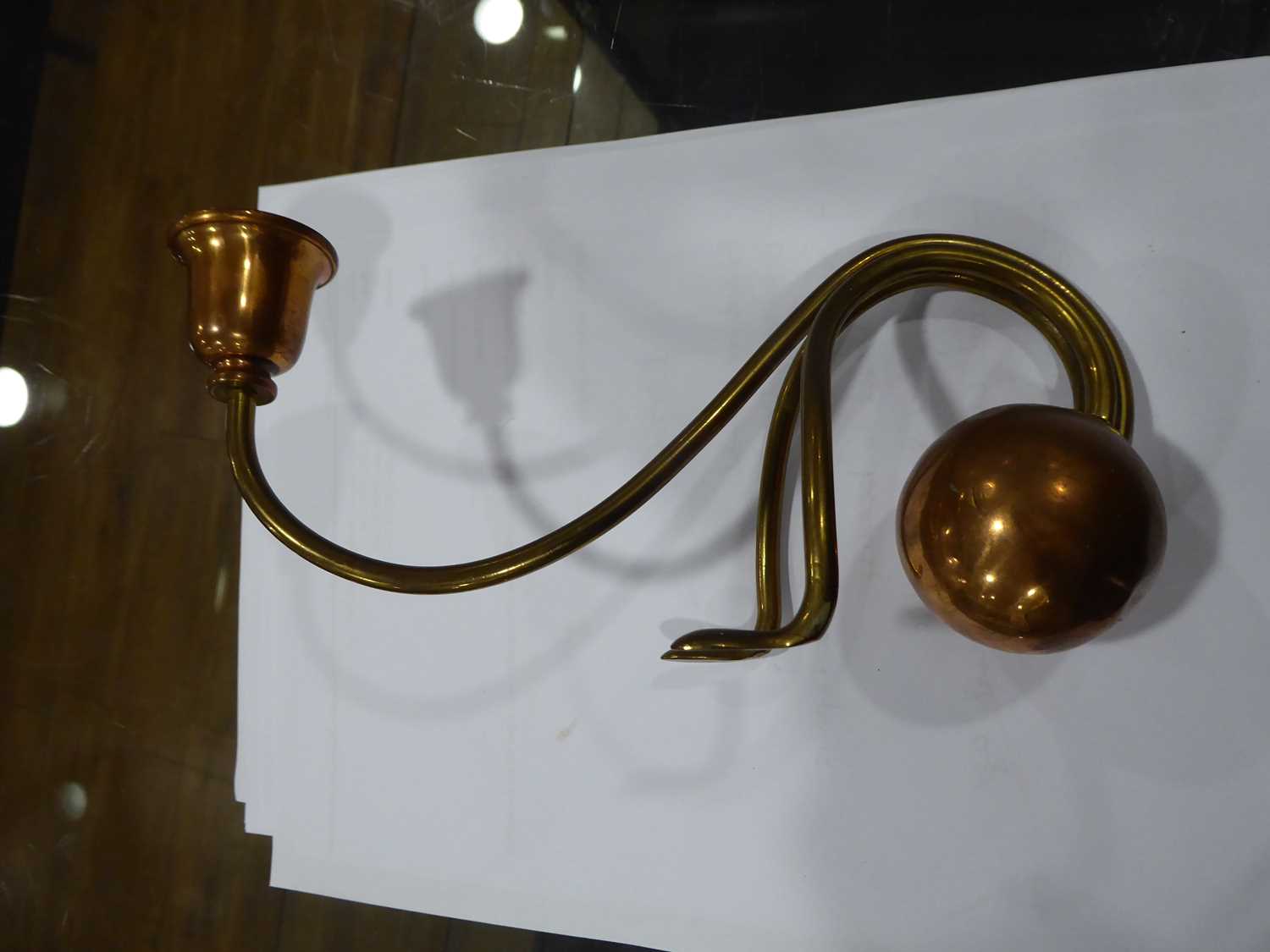 Carl Deffner (German, b. 1856), a pair of Arts & Crafts (or Jugendstil) brass and copper - Image 9 of 12
