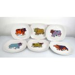 Six 'Beefeater' cabinet plates, each decorated with a bull, w. 27.5 cm (6)