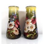 A pair of Doulton Lambeth faience vases by (?)Lizzie Haughton, of slender tapered form decorated