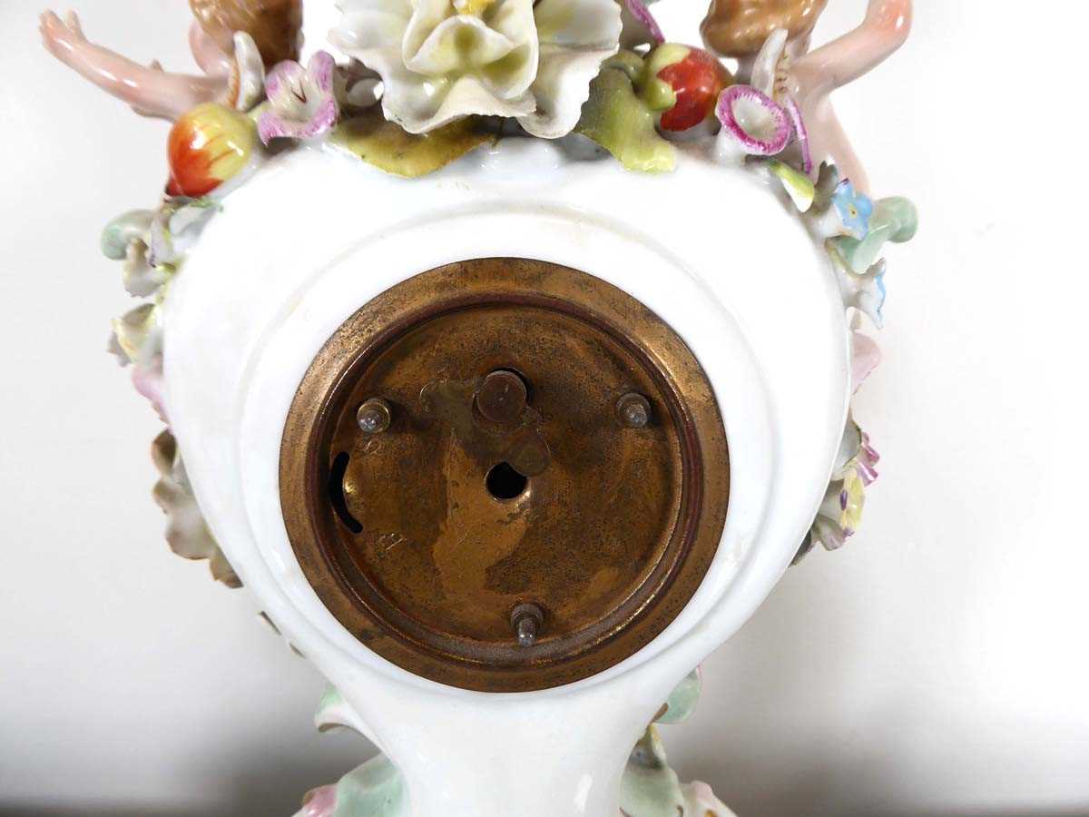 A late 19th/early 20th century mantel timepiece on stand, the gilt movement within a florally - Image 3 of 4