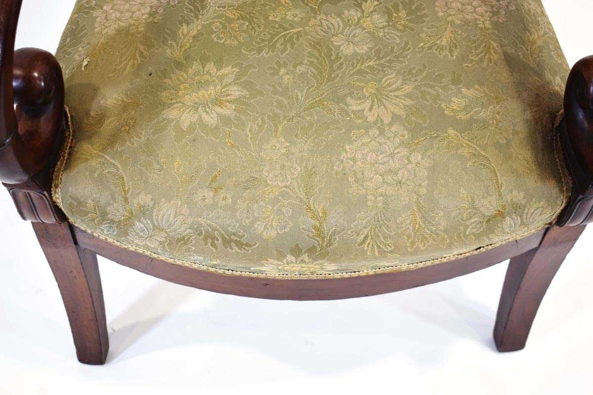 A 19th century Empire-style armchair, the mahogany frame with green floral seat and back, scrolled - Image 3 of 4