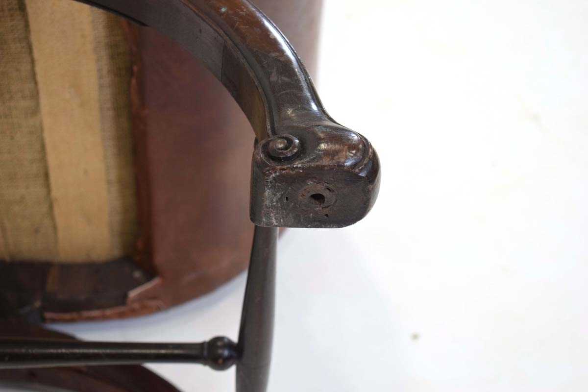 A 19th century mahogany and brown leather club armchair on a carved X-frame bearing a mask of a - Image 11 of 17