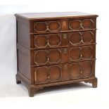 A 17th century style oak chest, the five drawers with geometric mouldings, on bracket feet, w. 91