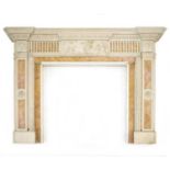 A pair of fireplaces in the 18th century manner, constructed of Carrara marble, other marbles,