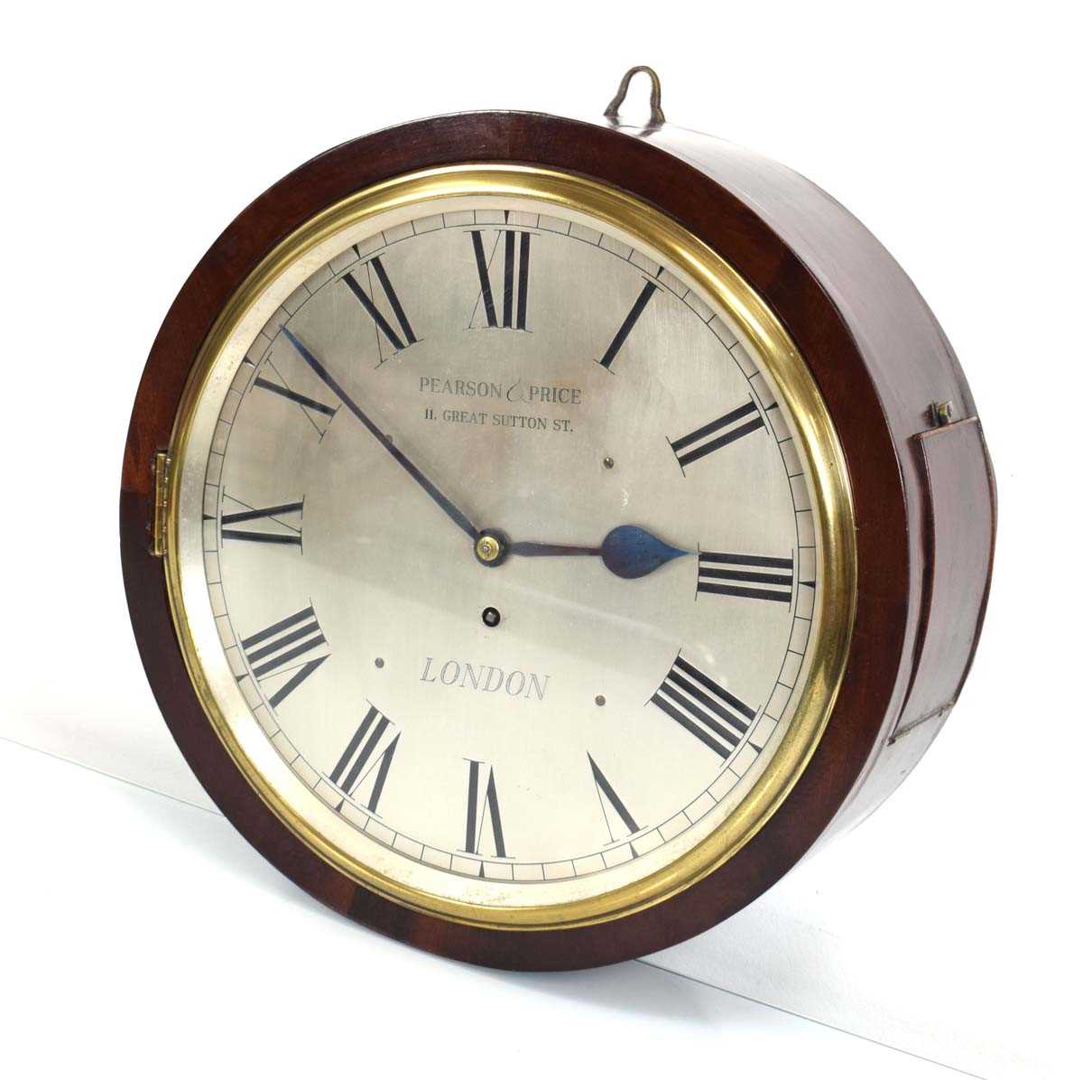 A mid-19th century 'drum' wall clock, the single train fusee movement within a mahogany case, the