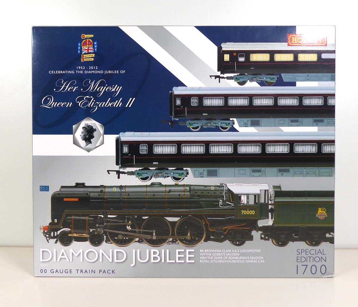 A Hornby OO gauge Special Edition R3094 Diamond Jubilee BR Britannia Class 4-6-2 loco and coach set,