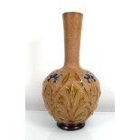 A Doulton Lambeth bottle vase, relief decorated with stylised thistles on a buff ground, Florence R.