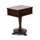 A Regency/William IV rosewood hobby table, two sides with drawers and the other two sides with dummy