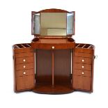 A Starbay 'Marie Galante' portable dressing table, finished in rosewood, the interior opening to