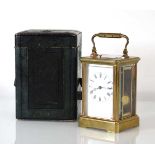 A late 19th century French brass and five-glass repeater carriage clock, h. 12.5 cm (excl.