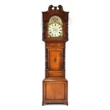 A late 18th/early 19th century longcase clock, the Birmingham movement with painted spandrels