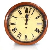 A late 19th century wall clock with a fusee movement, the painted dial with Roman numerals and