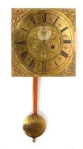 A harlequin wall clock, the 18th century brass face signed Rich Berry Fecit, 28 x 28 cm, within a