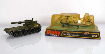 A Dinky 724 Sea King Helicopter and a tank, both boxed (2)