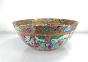 A Cantonese bowl of imposing proportions, typically decorated in coloured enamels with court scenes,