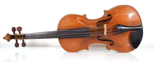 A German violin, stamped Klotz to the rear, the interior with a paper label stating 'Josef Klotz