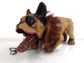 A late 19th/early 20th century French papier mache 'growler' automaton modelled as a French Bulldog,