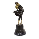 After Josef Lorenzl (1892-1950), an Art Deco bronze figure modelled as a woman wrapped in a coat and