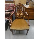 A set of four Sheraton Revival satinwood and upholstered dining chairs, including two carvers
