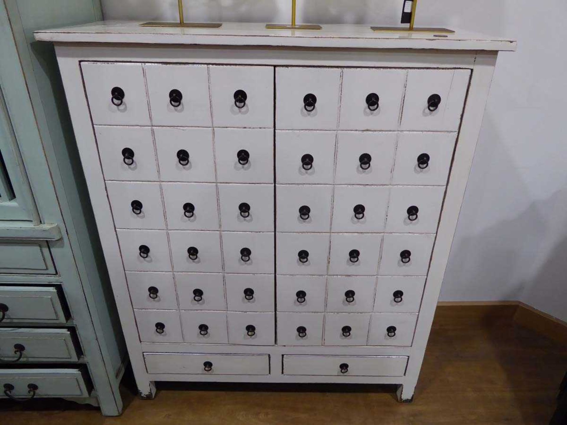 +VAT Tsang faux oriental white lacquered cabinet with 2 doors and 2 drawers (multi drawer style)