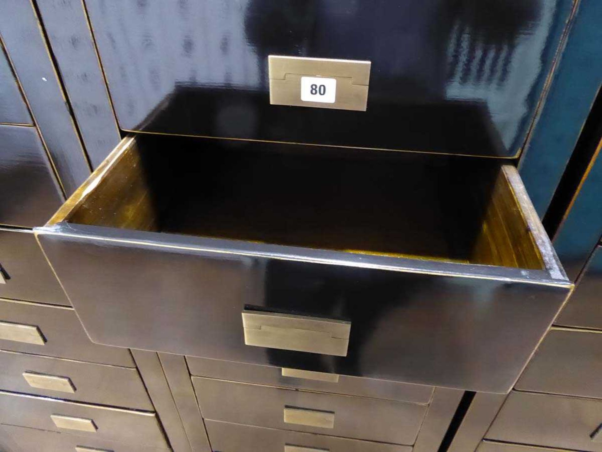 +VAT Tsang faux oriental black lacquered 8 drawer tallboy - Image 2 of 2