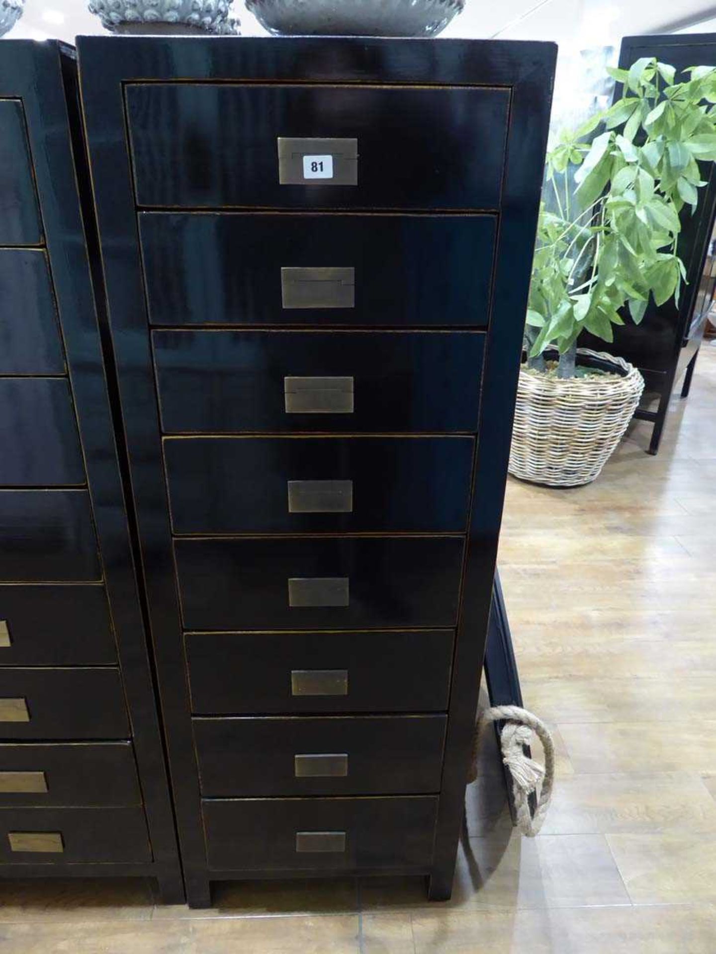 +VAT Tsang faux oriental black lacquered 8 drawer tallboy