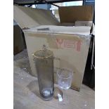 +VAT Box of etched wine glasses and other domestic glassware