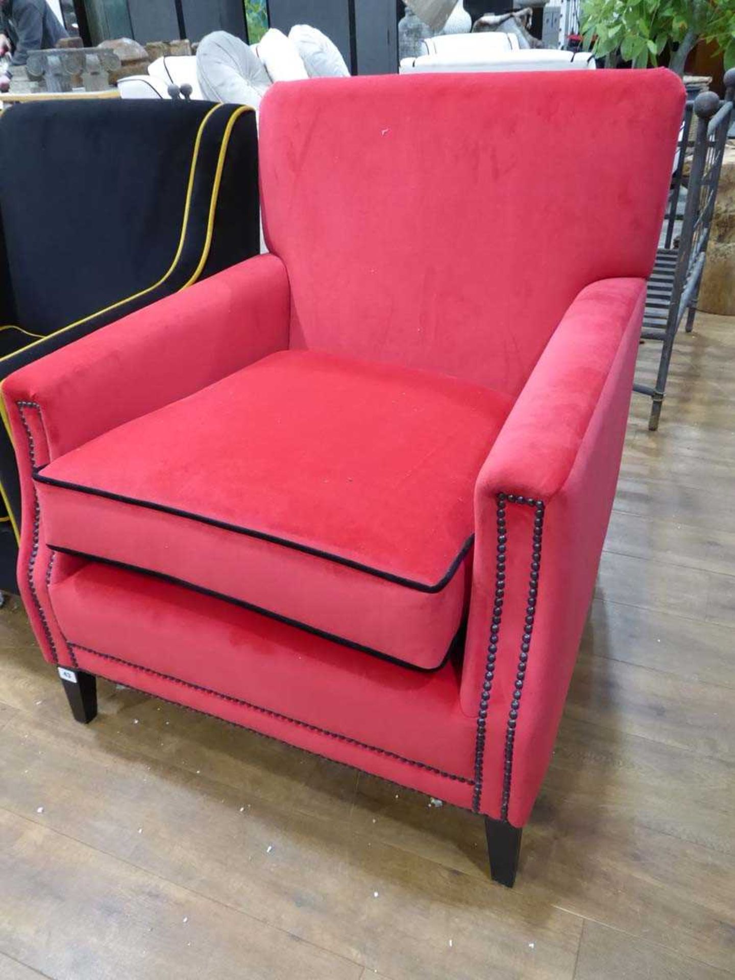 +VAT Red faux velvet lounge armchair - Image 2 of 3