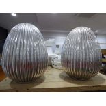 +VAT Pair of silvered ridged eggs