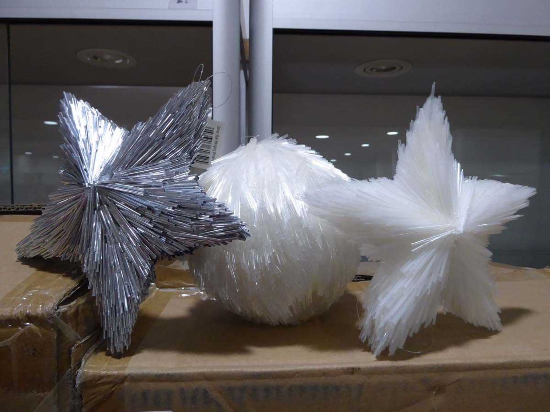 +VAT 4 boxes of white and silver star and ball hanging ornaments - Image 2 of 4