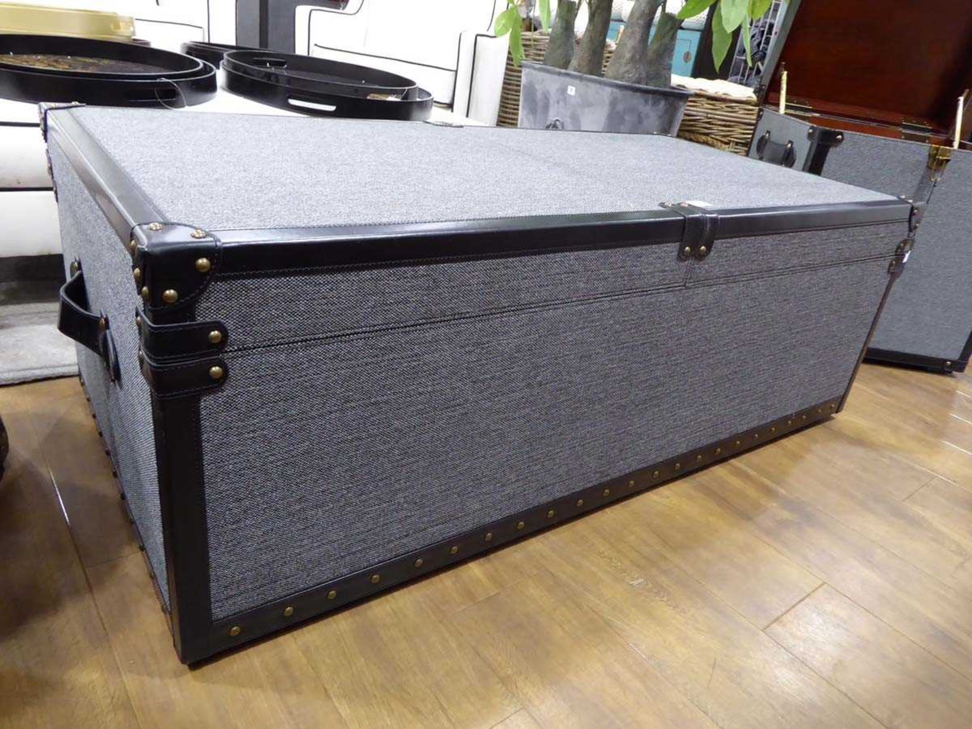 +VAT Hampton fabric covered oak lined trunk with sliding top