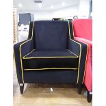 +VAT Black faux velvet and yellow highlighted armchair